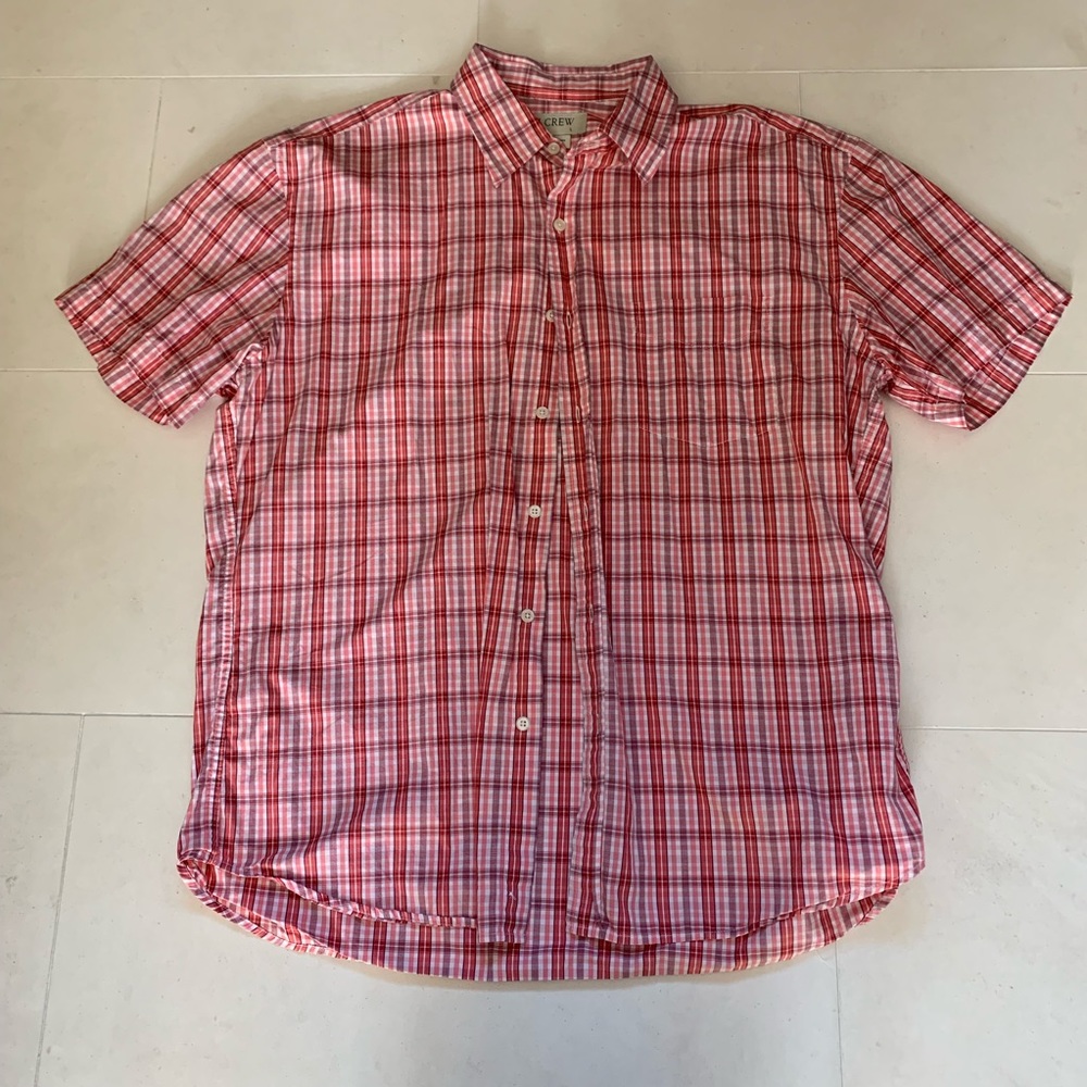 Jcrew men’s dress salmon pink red short sleeve shirt